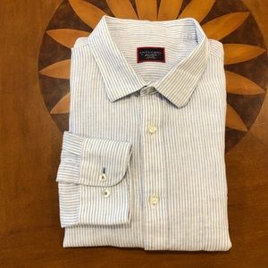 UNTUCKit XXXL Linen Blue Railroad Stripe Shirt